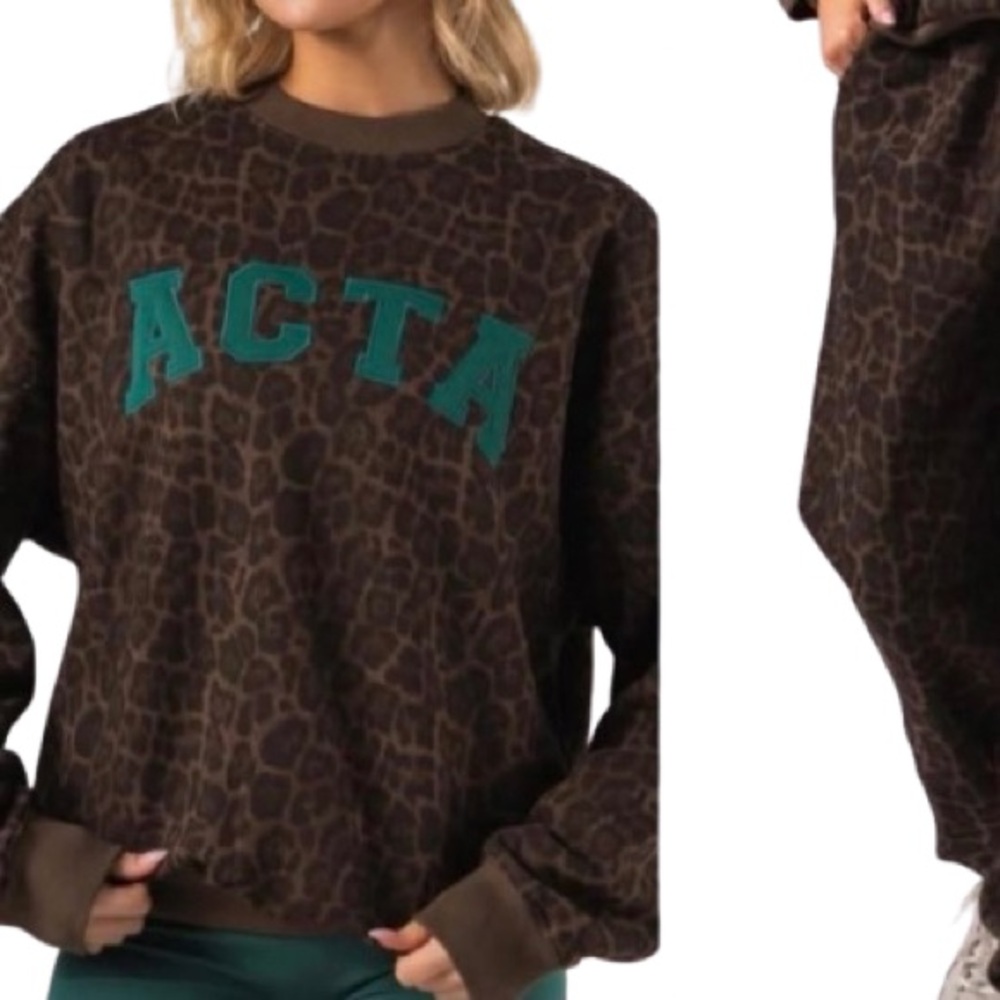 ISO- ANY SIZE ACTA Leopard Print Crew Neck Sweater - Brown